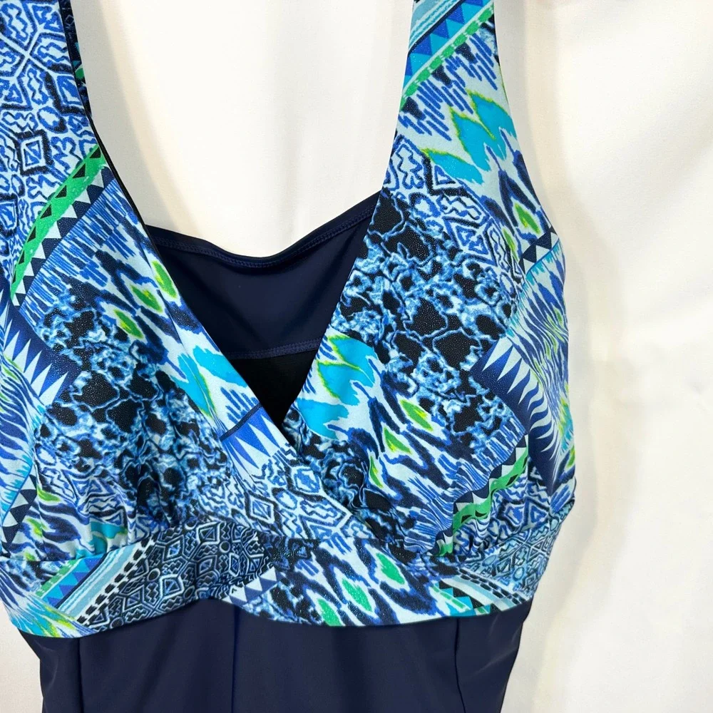 Malibu‎ Dream Girl Plus Size 24W Swim Dress Navy Blue One Piece Modest Suit 1021
